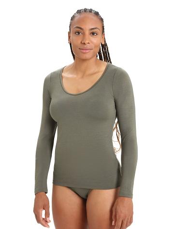 Icebreaker Merino Siren Long Sleeve Sweetheart Top Női Fehérnemű Olivazöld | HU 1688KORI